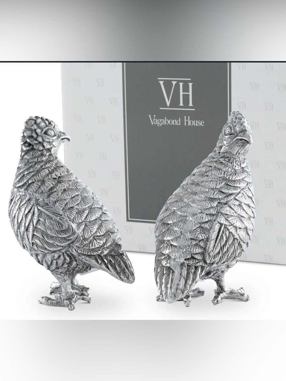 NWOT Vagabond Morning Hunt Quail Pewter Salt & Pepper Shakers. Never Used.